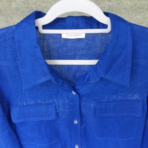 Linen Calvin Klein Blouse Royal Blue